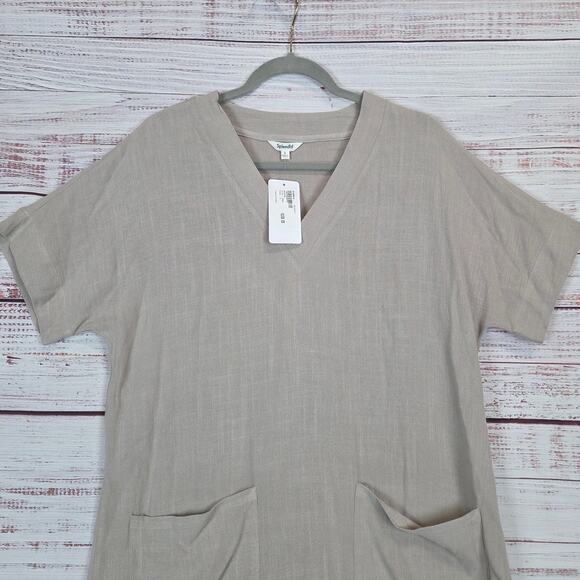 Evereve Vienna Dress S Linen Blend Fawn Taupe Minimal Neutral Basic Timeless NWT - Picture 7 of 16